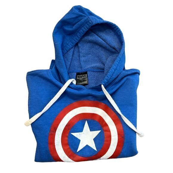 Marvel Hoodie Captain America Adult Small Shield Logo Pullover Blue‎ Sweatshirt - Picture 7 of 7